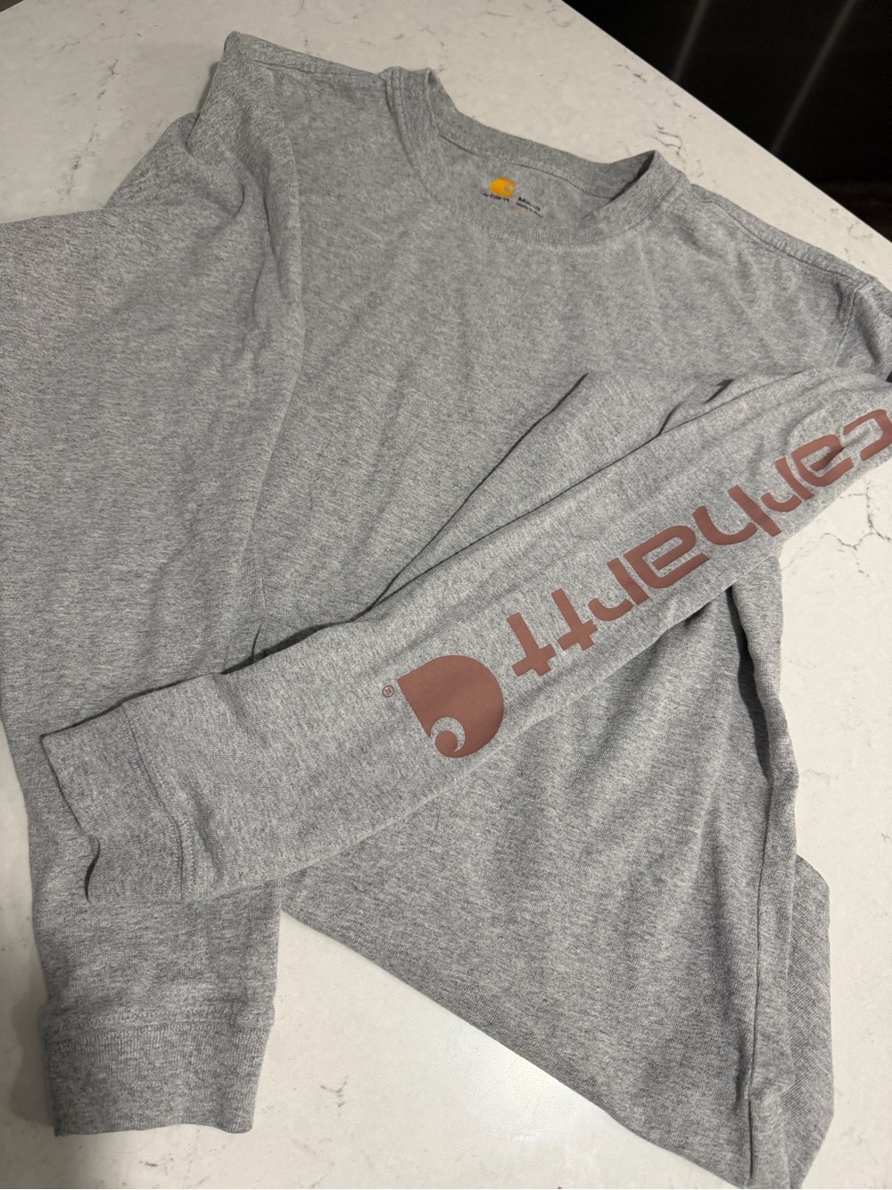 Carhartt Heather Gray Long-Sleeve Tee with Brown Sleeve Logo medium